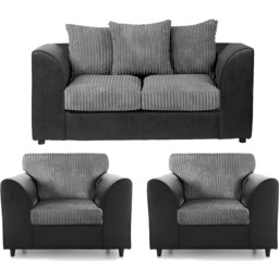 Luxor 4 Seater Black and Grey Jumbo Cord Scatter Back Sofa Suite - Multi - Wilko - thumbnail 3