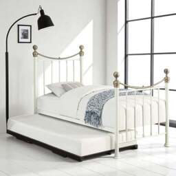 OAT Home Hampstead Single White and Brass and Black Guest Trundle Metal Bed - Wilko