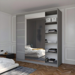Sliding Wardrobes 4U Infinity 2 Door Grey High Gloss Wide Mirrored Wardrobe 200cm - Wilko - thumbnail 3