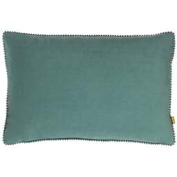 furn. Cosmo Blue Velvet Pom-Pom Cushion - Size: 50 x 30cm - Wilko