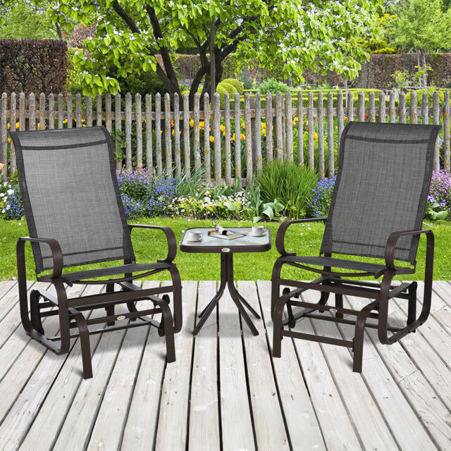Outsunny Set of 2 Outdoor Rocking Swing Chair with Tea Table - Size: 74 x 36 x 56.5cm - Brown - Wilko - image 1