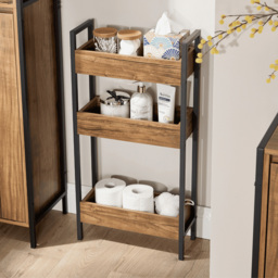 Home Source Locastra 3 Shelf Oak and Black Bathroom Storage Unit - Size: 78 x 40 x 16cm - Brown - Wilko - thumbnail 7