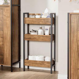 Home Source Locastra 3 Shelf Oak and Black Bathroom Storage Unit - Size: 78 x 40 x 16cm - Brown - Wilko - thumbnail 6