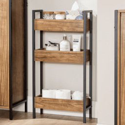 Home Source Locastra 3 Shelf Oak and Black Bathroom Storage Unit - Size: 78 x 40 x 16cm - Brown - Wilko - thumbnail 1