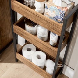 Home Source Locastra 3 Shelf Oak and Black Bathroom Storage Unit - Size: 78 x 40 x 16cm - Brown - Wilko - thumbnail 4