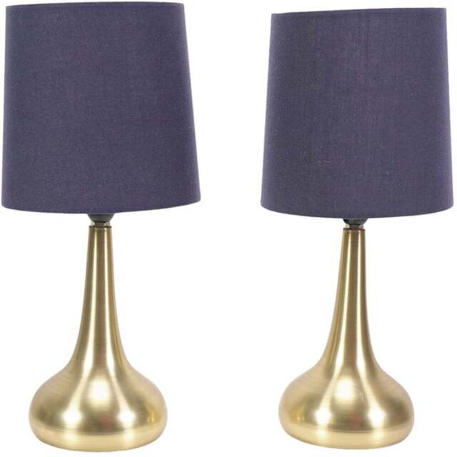 ValueLights Teardrop Navy Shade Gold Touch Table Lamp with Bulb 2 Pack - Wilko - image 1
