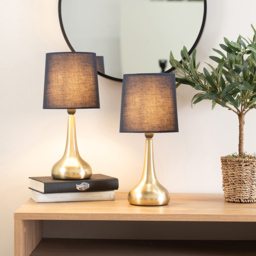 ValueLights Teardrop Navy Shade Gold Touch Table Lamp with Bulb 2 Pack - Wilko - thumbnail 3