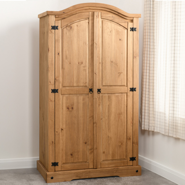 Seconique Corona 2 Door Distressed Waxed Pine Wardrobe - Brown - Wilko - image 1