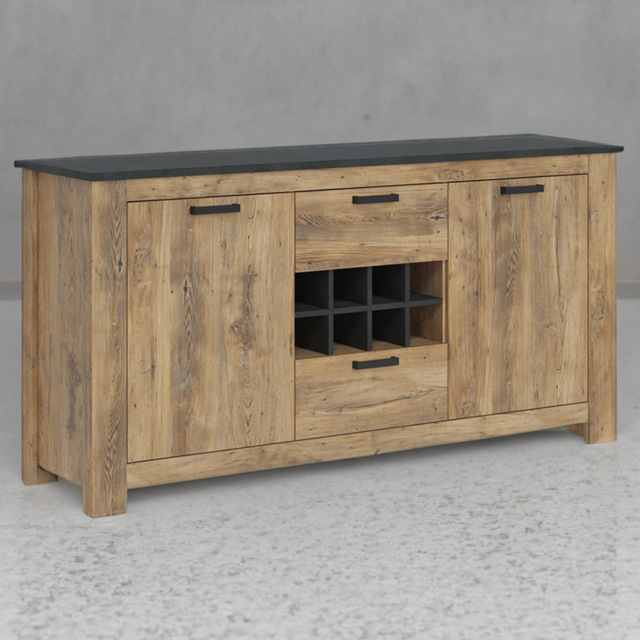 Florence 2 Door 2 Drawer Chestnut and Matera Grey Sideboard with Wine Rack - Size: 46 x 176.2 x 89.7cm - Brown - Furniture to Go - Wilko - image 1
