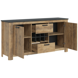 Florence 2 Door 2 Drawer Chestnut and Matera Grey Sideboard with Wine Rack - Size: 46 x 176.2 x 89.7cm - Brown - Furniture to Go - Wilko - thumbnail 5