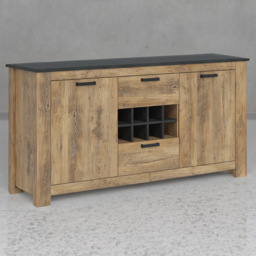 Florence 2 Door 2 Drawer Chestnut and Matera Grey Sideboard with Wine Rack - Size: 46 x 176.2 x 89.7cm - Brown - Furniture to Go - Wilko - thumbnail 1