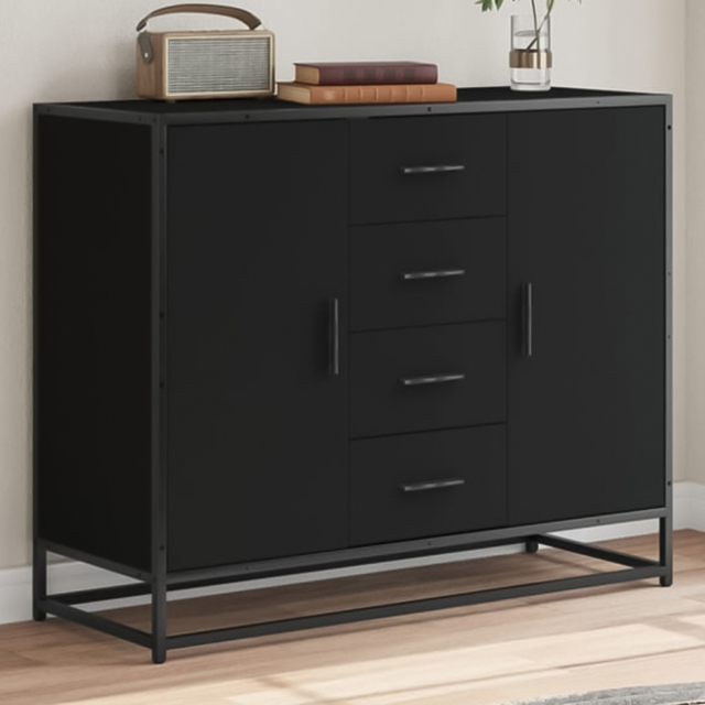 vidaXL 2 Door 4 Drawer Black Metal Frame Wooden Sideboard - Size: 76 x 35 x 92cm - Wilko - image 1