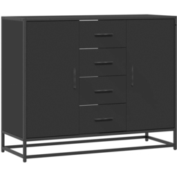 vidaXL 2 Door 4 Drawer Black Metal Frame Wooden Sideboard - Size: 76 x 35 x 92cm - Wilko - thumbnail 3
