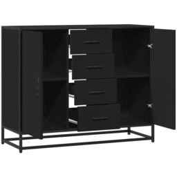 vidaXL 2 Door 4 Drawer Black Metal Frame Wooden Sideboard - Size: 76 x 35 x 92cm - Wilko - thumbnail 6