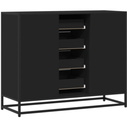vidaXL 2 Door 4 Drawer Black Metal Frame Wooden Sideboard - Size: 76 x 35 x 92cm - Wilko - thumbnail 4