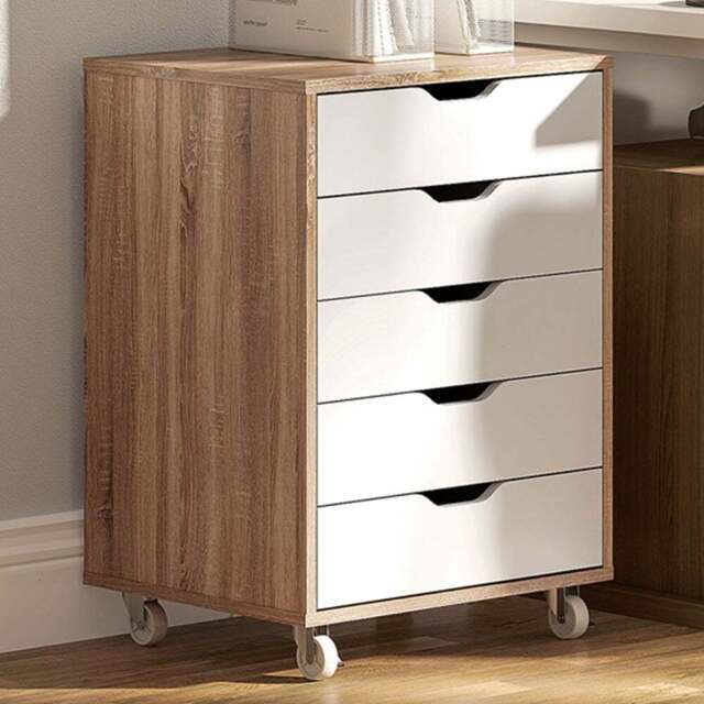 Vinsetto 5 Drawer Oak Mobile Filing Cabinet - Size: 67.5 x 39.5 x 47.5cm - White - Wilko - image 1