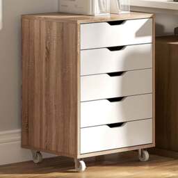 Vinsetto 5 Drawer Oak Mobile Filing Cabinet - Size: 67.5 x 39.5 x 47.5cm - White - Wilko
