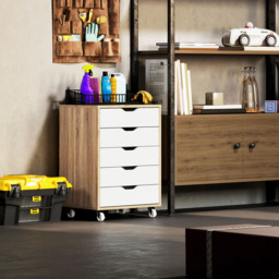 Vinsetto 5 Drawer Oak Mobile Filing Cabinet - Size: 67.5 x 39.5 x 47.5cm - White - Wilko - thumbnail 5