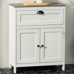 Kleankin 2 Door Single Drawer White Floor Cabinet - Size: 60 x 30 x 76cm - Wilko