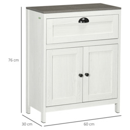 Kleankin 2 Door Single Drawer White Floor Cabinet - Size: 60 x 30 x 76cm - Wilko - thumbnail 4