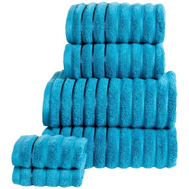 Rapport Home Teal Ribbed Cotton Towel Bundle Set of 6 - Size: 16 x 90 x 140cm - Blue - Wilko - image 1