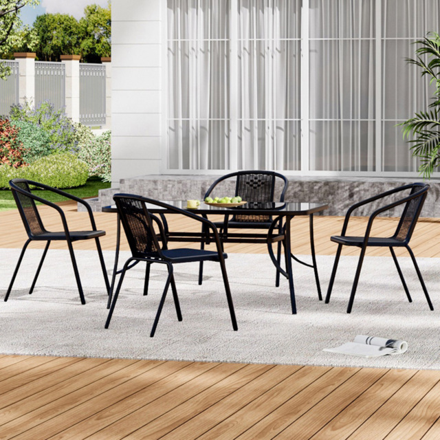 Living and Home PE Rattan 4 Seater Black Tempered Glass Dining Set - Wilko - image 1