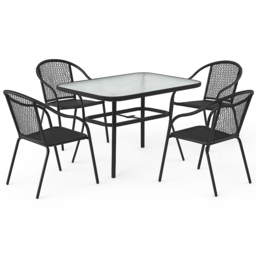 Living and Home PE Rattan 4 Seater Black Tempered Glass Dining Set - Wilko - thumbnail 3
