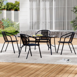 Living and Home PE Rattan 4 Seater Black Tempered Glass Dining Set - Wilko - thumbnail 1