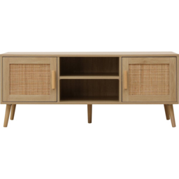 FurnitureHMD 2 Door 2 Shelf Rattan Weaving TV Unit - Size: 50 x 120 x 40cm - Natural - Wilko - thumbnail 4