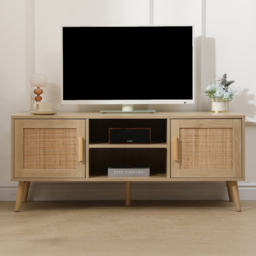 FurnitureHMD 2 Door 2 Shelf Rattan Weaving TV Unit - Size: 50 x 120 x 40cm - Natural - Wilko - thumbnail 1