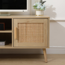 FurnitureHMD 2 Door 2 Shelf Rattan Weaving TV Unit - Size: 50 x 120 x 40cm - Natural - Wilko - thumbnail 7