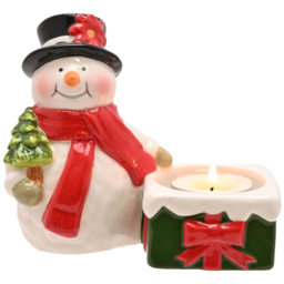 The Seasonal Gift Co. Santa and Friends Ceramic Snowman Tea Light Candle Holder - Size: 10.5 x 11.5 x 7cm - White - Wilko - thumbnail 3