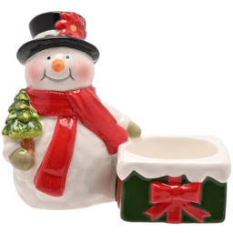 The Seasonal Gift Co. Santa and Friends Ceramic Snowman Tea Light Candle Holder - Size: 10.5 x 11.5 x 7cm - White - Wilko - thumbnail 1