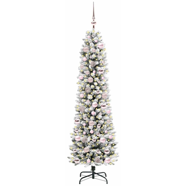 vidaXL Pre-Lit Warm White LED and Pink Baubles White Artificial Christmas Tree with Stand 5.9ft - Wilko - image 1