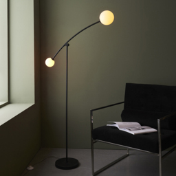 Merano Rovigo Gloss Opal Glass Shade Textured Matt Black 2 Light Floor Lamp - Size: 89.5 x 26 x 165cm - Wilko - thumbnail 3