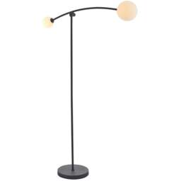 Merano Rovigo Gloss Opal Glass Shade Textured Matt Black 2 Light Floor Lamp - Size: 89.5 x 26 x 165cm - Wilko