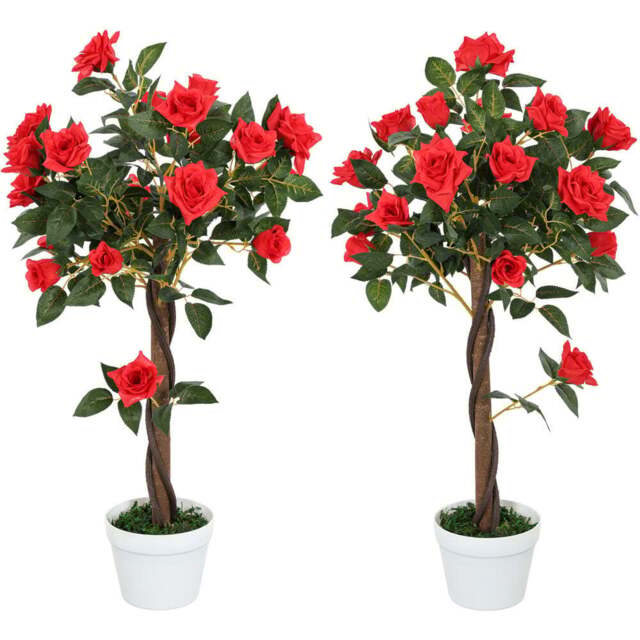 Portland Red Rose Artificial Tree in Pot 90cm 2 Pack - Size: 90 x 18 x 18cm - Multi - Wilko - image 1