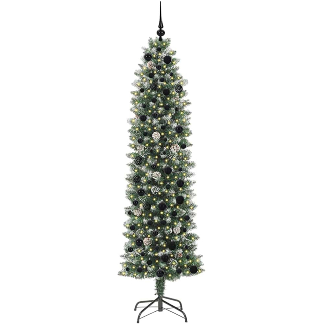 vidaXL Pre-Lit Warm White LED and Black Baubles Green Slim Artificial Christmas Tree 6.8ft - Wilko - image 1