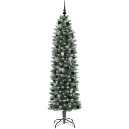 vidaXL Pre-Lit Warm White LED and Black Baubles Green Slim Artificial Christmas Tree 6.8ft - Wilko - thumbnail 3