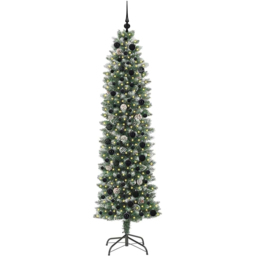 vidaXL Pre-Lit Warm White LED and Black Baubles Green Slim Artificial Christmas Tree 6.8ft - Wilko - thumbnail 1