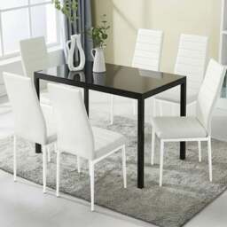 Kosy Koala 6 Seater Faux Leather Glass Dining Set White - Black - Wilko