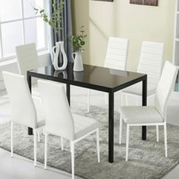 Kosy Koala 6 Seater Faux Leather Glass Dining Set White - Black - Wilko - thumbnail 7