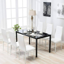 Kosy Koala 6 Seater Faux Leather Glass Dining Set White - Black - Wilko - thumbnail 6