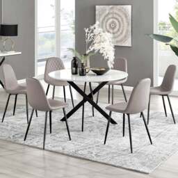 Furniturebox Arona Solara 6 Seater Round Dining Set White Gloss Black and Cappuccino - Brown - Wilko - thumbnail 1