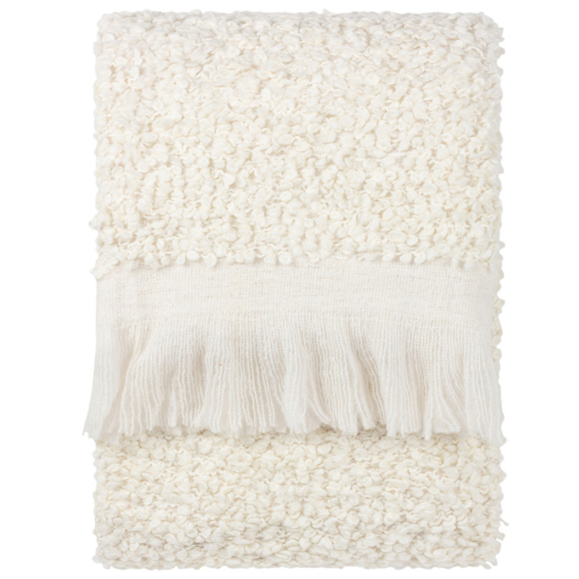 Yard Ulsmere Ecru Boucle Fringed Throw 130 x 180cm - Size: 180 x 130cm - Cream - Yard Living - Wilko - image 1