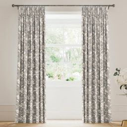 V&A Daffodil Dreams Grey Lined Blackout Pencil Pleat Curtains 168 x 183cm - Size: W 168 x D 183cm - Wilko