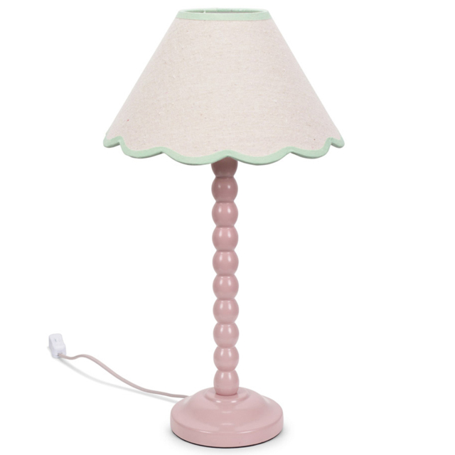 ValueLights Bobbins Green Scallop Shade Rose Pink LED Table Lamp - Size: 45 x 27 x 27cm - Wilko - image 1