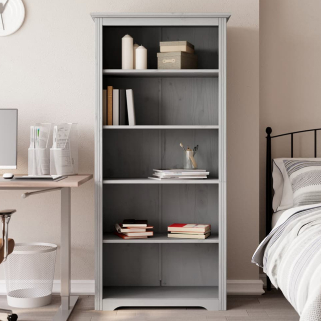 vidaXL Bodo 5 Shelf Grey Solid Pine Wood Bookcase - Size: 173 x 82 x 40cm - Wilko - image 1