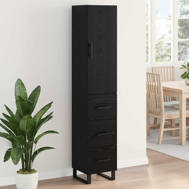 vidaXL Single Door 3 Drawer Black Oak Sideboard - Size: 180 x 34.5 x 34cm - Wilko - image 1