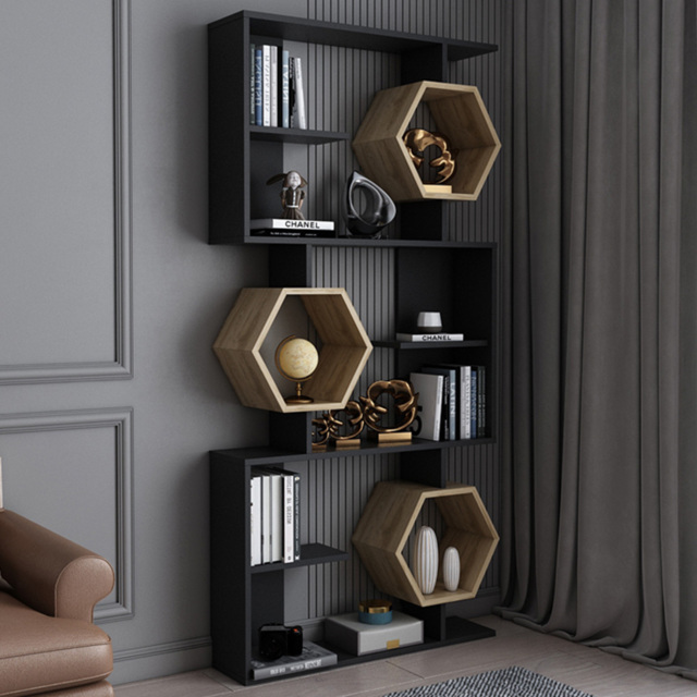 Decorotika Darla 9 Shelf Black and Oud Geometric Bookcase - Size: 171 x 90 x 24.6cm - Multi - Wilko - image 1